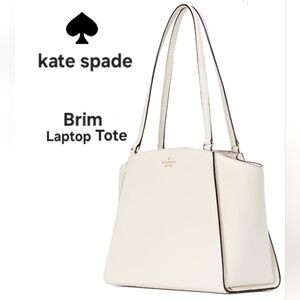 Kate Spade BRIM Laptop Computer Shoulder Bag Pebbled Leather Parchment White NWT